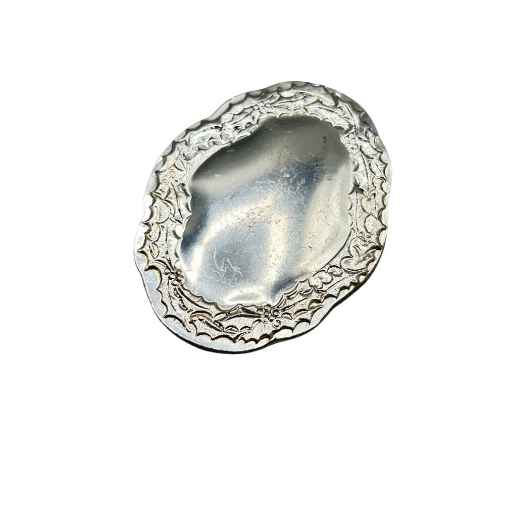 Vintage KIRK STIEFF Pewter Pin Brooch Holly Leaves Oval Design